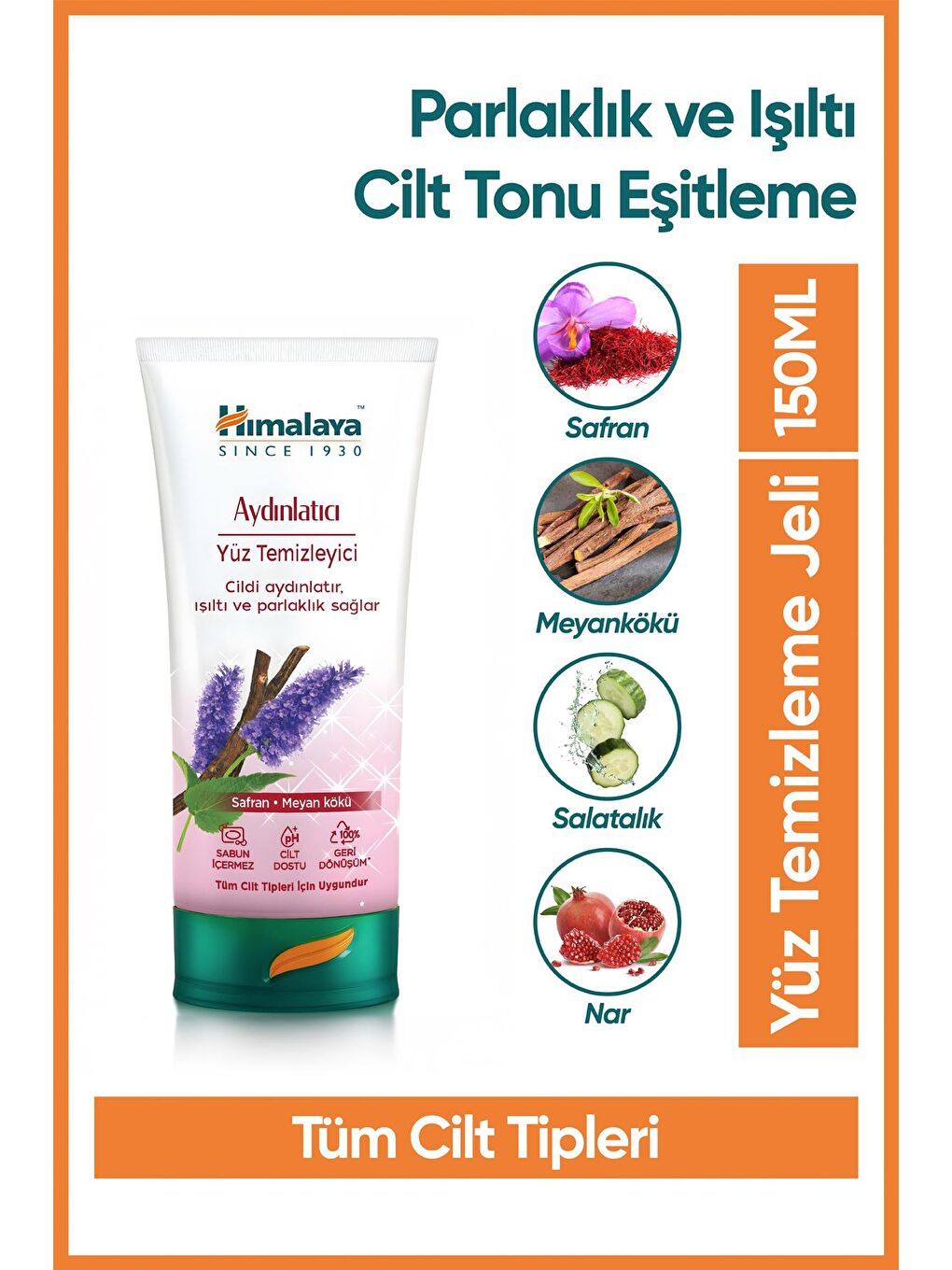 Aydınlatıcı Yüz Temizleyici, Meyan Kökü, Safran, Salatalık, Nar, Parabensiz, Tüm Ciltler, 150 ml