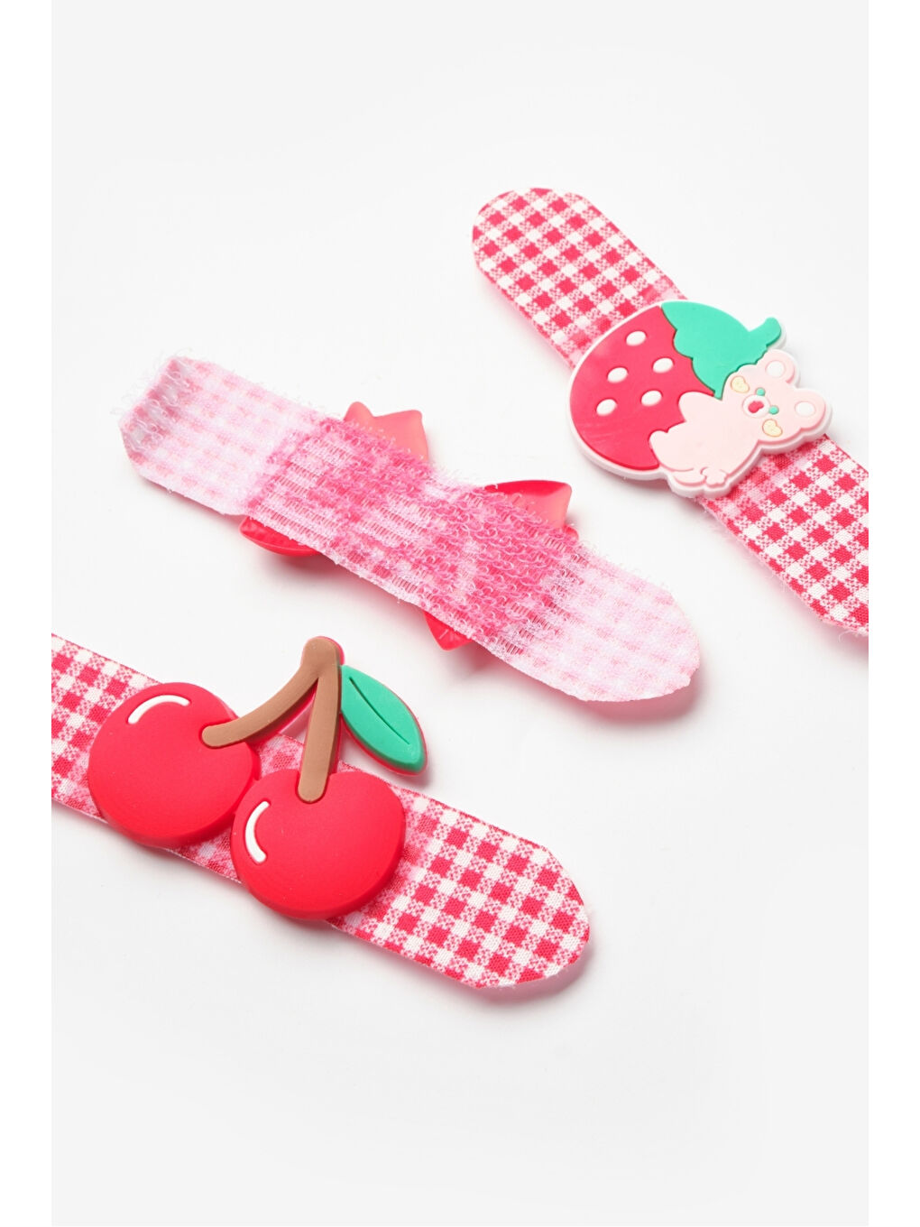 Kırmızı Ekoseli Figürlü 3'lü Kız Çocuk Toka Set-2