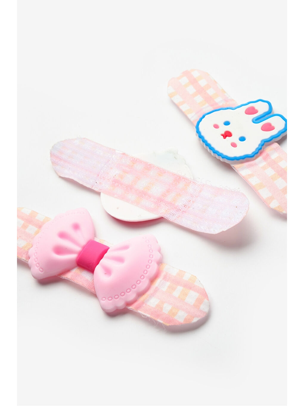 Pembe Somon Ekoseli Figürlü 3'lü Kız Çocuk Toka Set-2