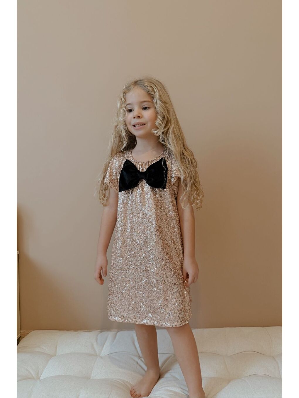 Turuncu Rose Pullu Fiyonk Detaylı Kız Çocuk Elbise - Rhea-3