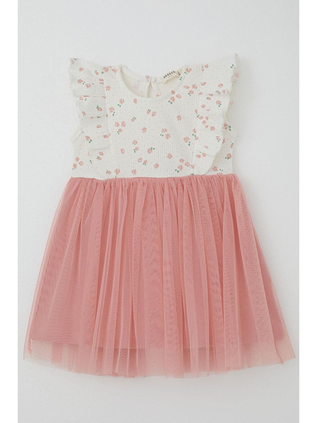Kız Bebek Elbise Çiçekli Tüllü Fırfırlı Ekru (9 Ay-3 Yaş)-3