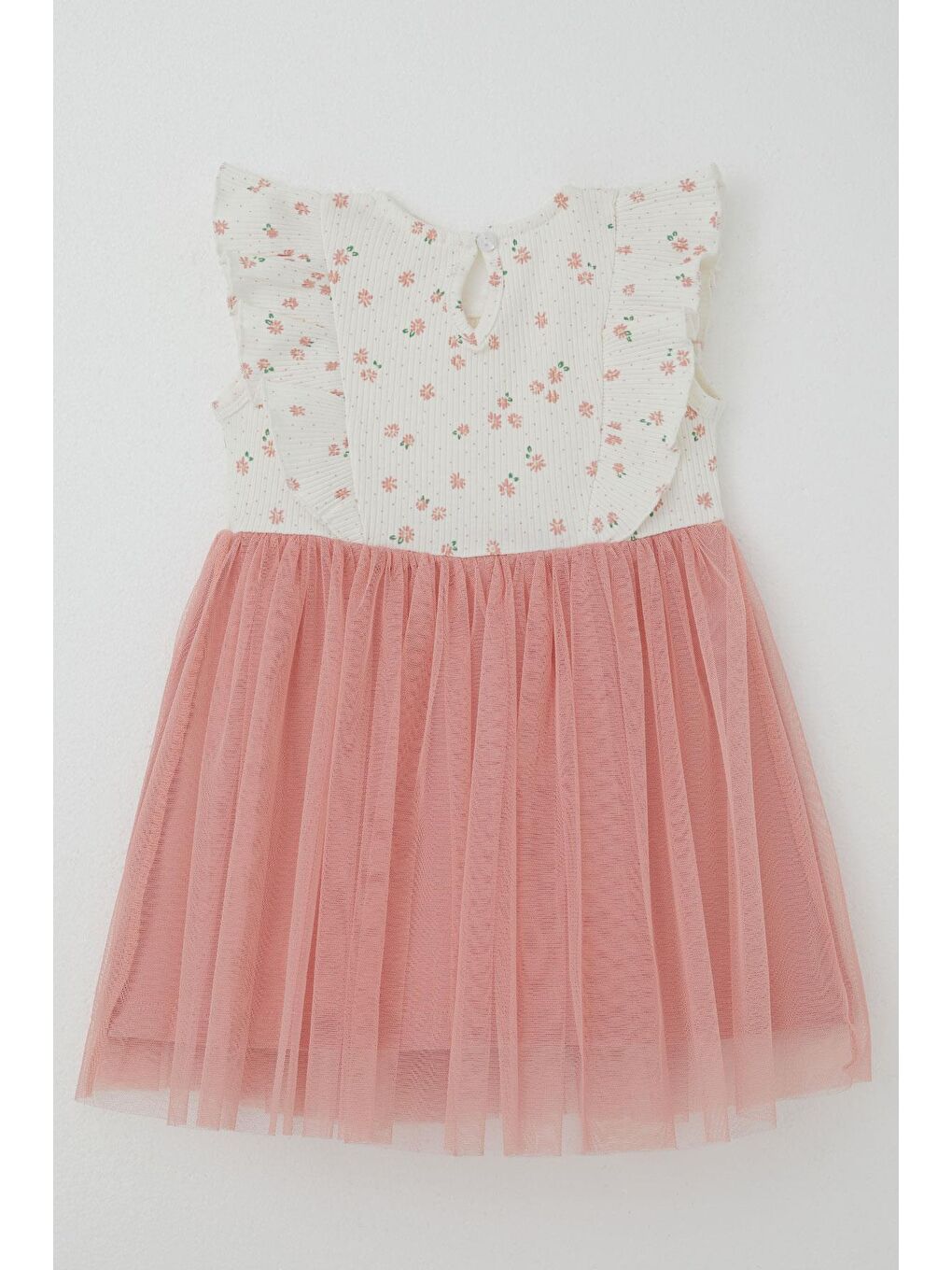Kız Bebek Elbise Çiçekli Tüllü Fırfırlı Ekru (9 Ay-3 Yaş)-4