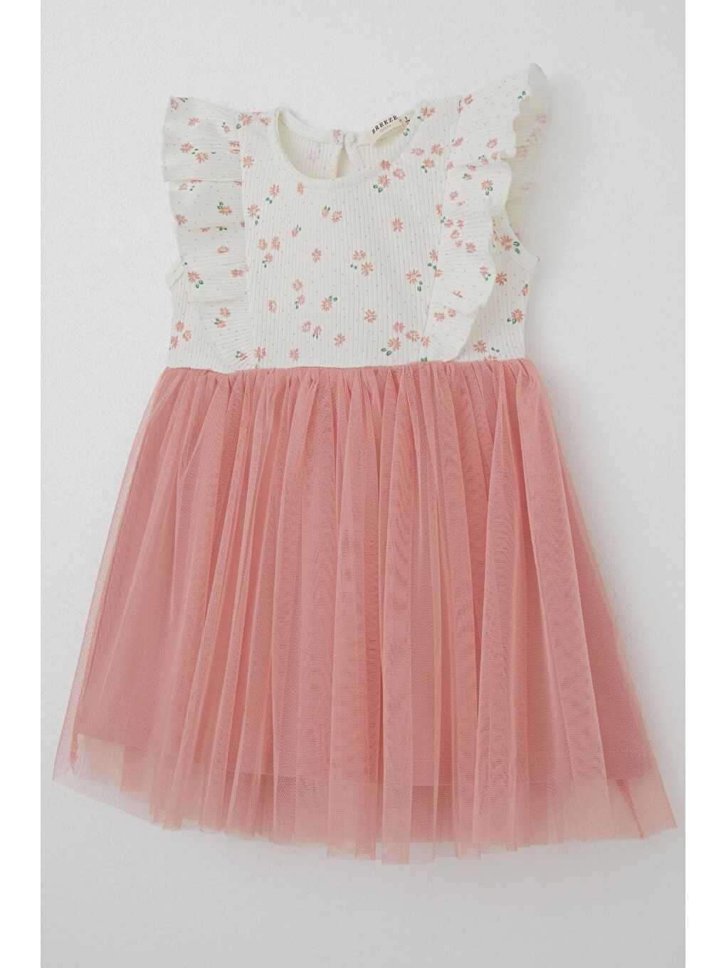 Kız Bebek Elbise Çiçekli Tüllü Fırfırlı Ekru (9 Ay-3 Yaş)-5