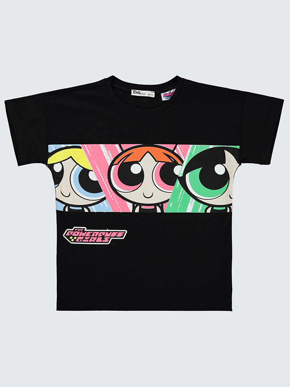 Powerpuff Girls Kız Çocuk Tişört 6-9 Yaş Siyah