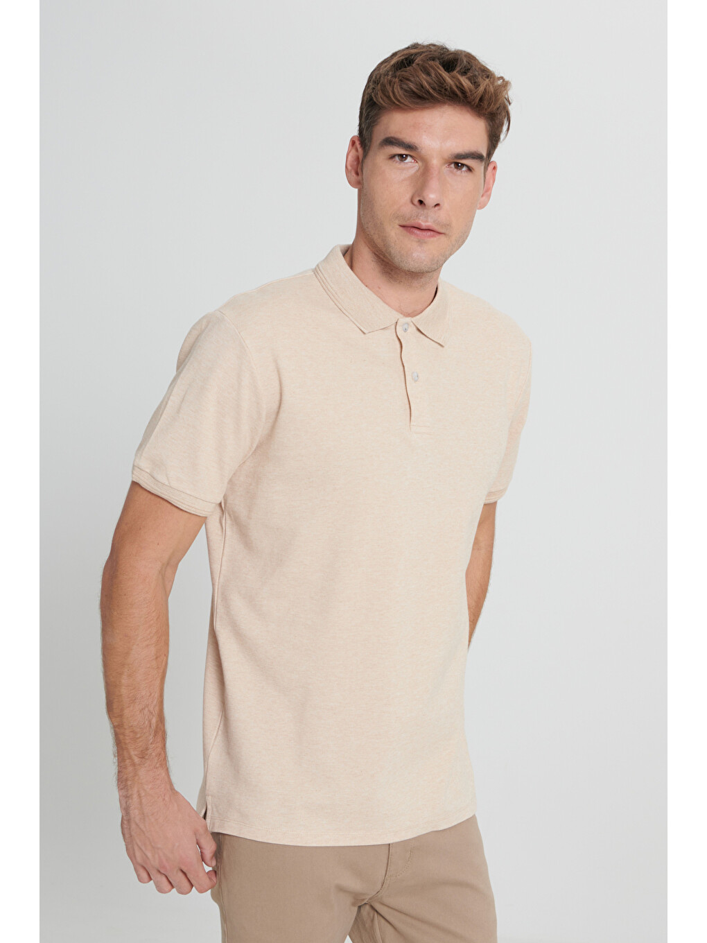 Kahverengi Erkek Sütlü Kahve-Ekru Slim Fit Dar Kesim %100 Pamuk Polo Yaka Tişört-2