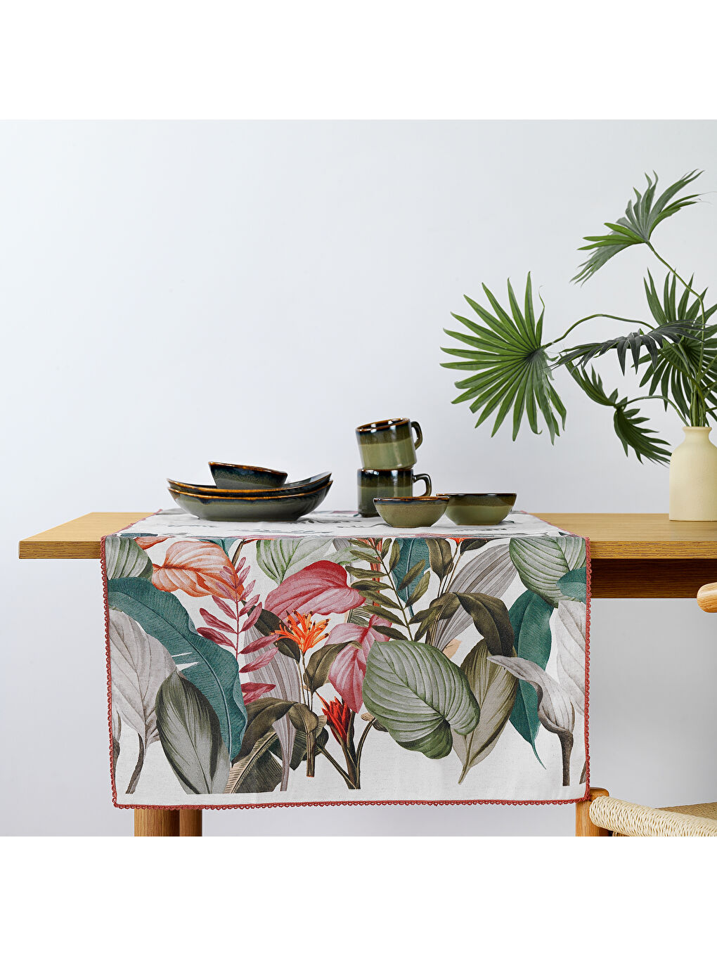 Home Tropical Poly Linen Runner 45x150-Yeşil