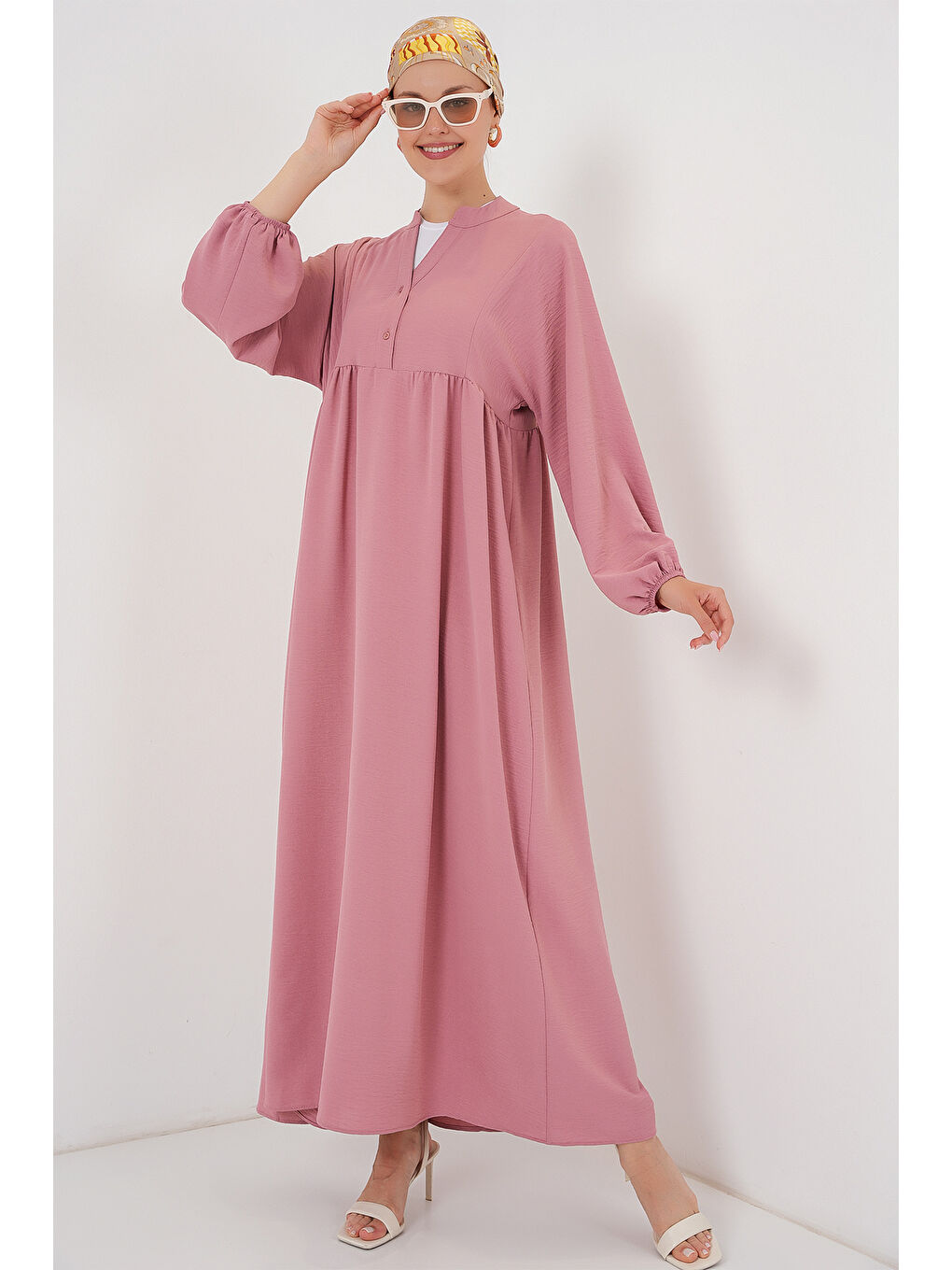 Pembe Kadın Uzun Tesettür Elbise 2525 - Gül Kurusu