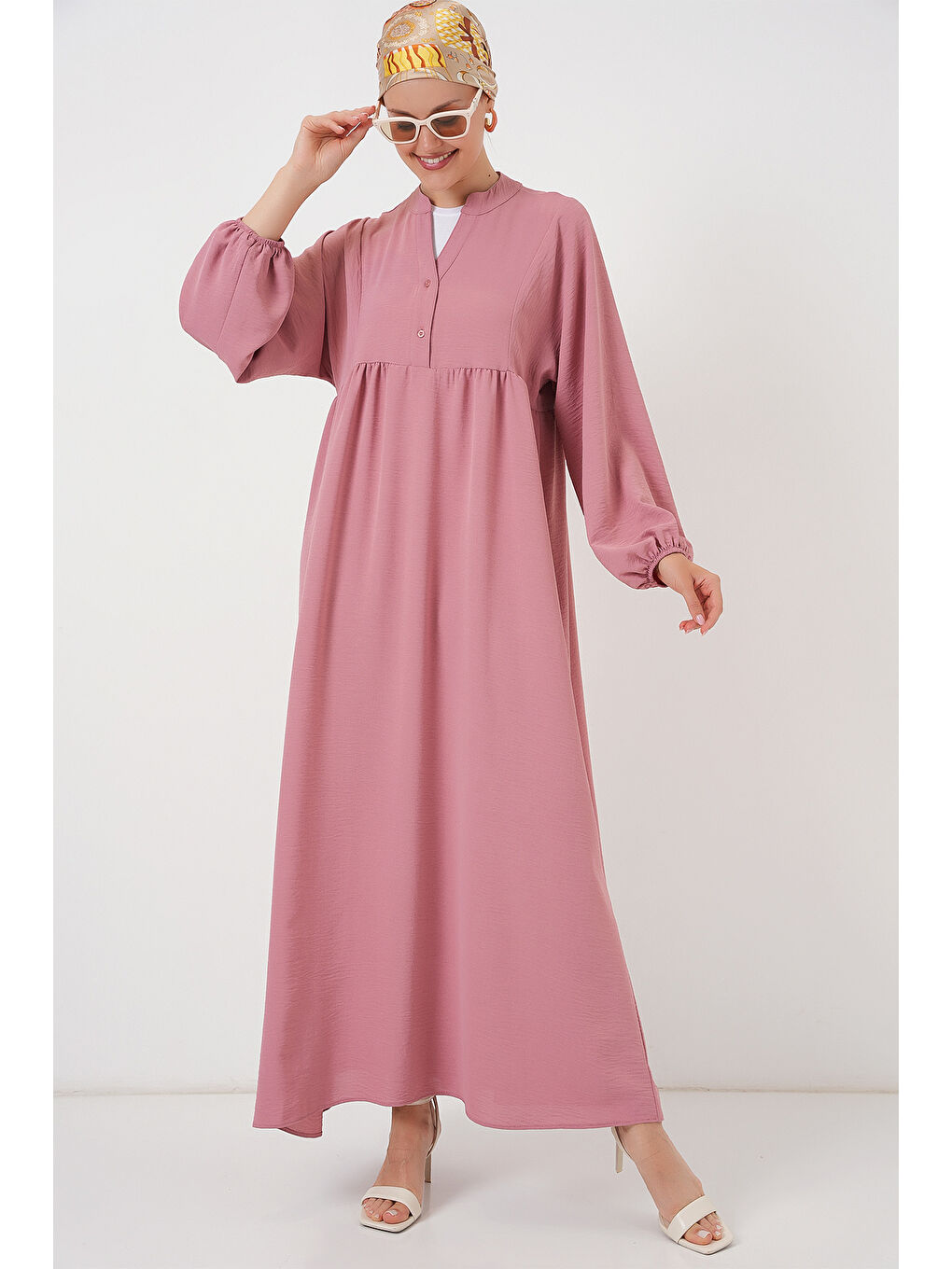 Pembe Kadın Uzun Tesettür Elbise 2525 - Gül Kurusu-2