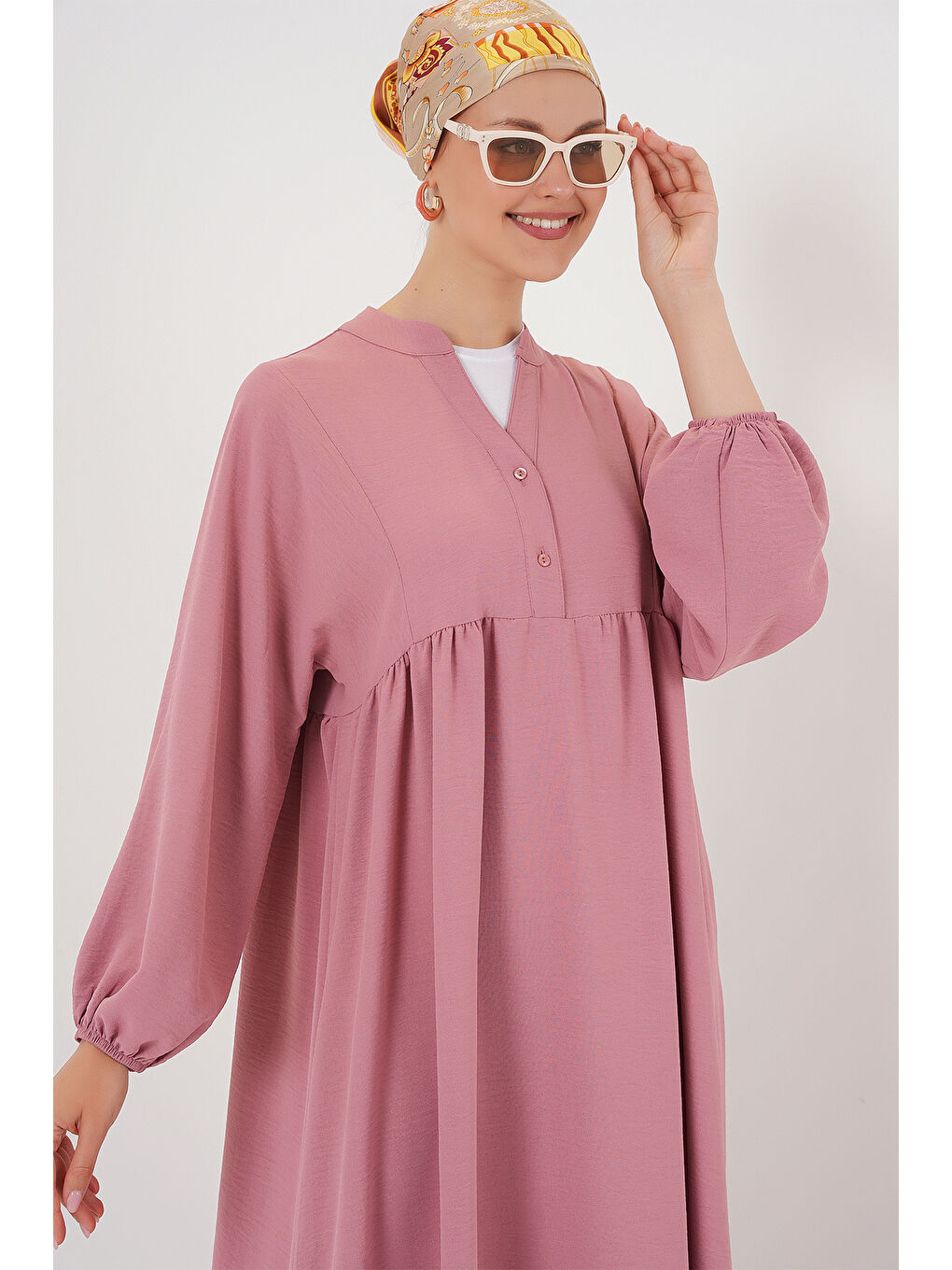 Pembe Kadın Uzun Tesettür Elbise 2525 - Gül Kurusu-3