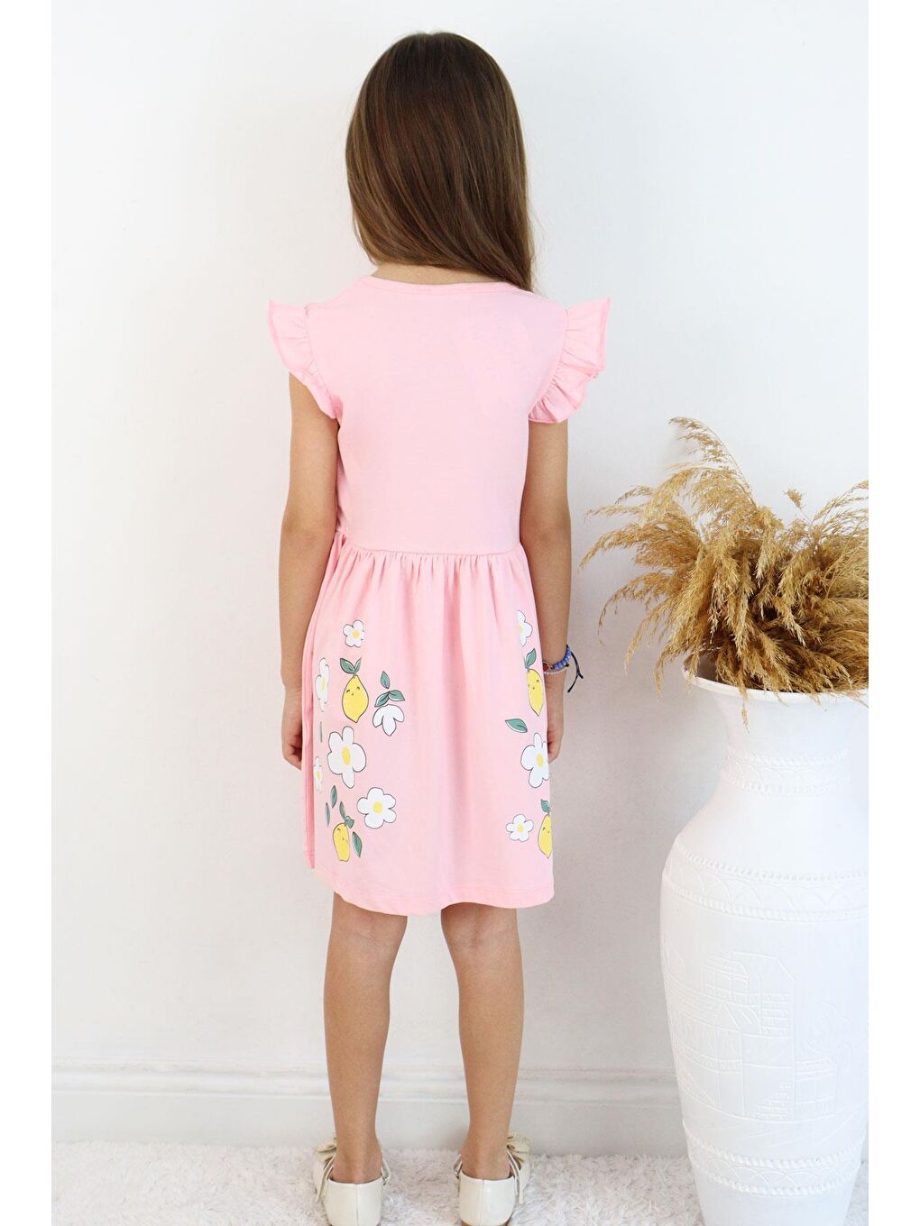 Kız Çocuk Elbise Etek Kısmı Limon & Çiçek Baskılı Pembe (2-4 Yaş)-2