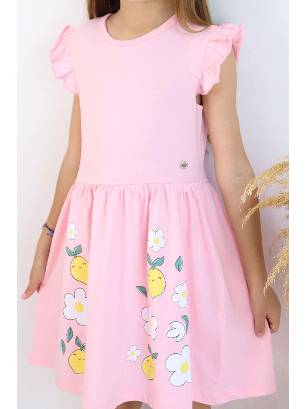 Kız Çocuk Elbise Etek Kısmı Limon & Çiçek Baskılı Pembe (2-4 Yaş)-3