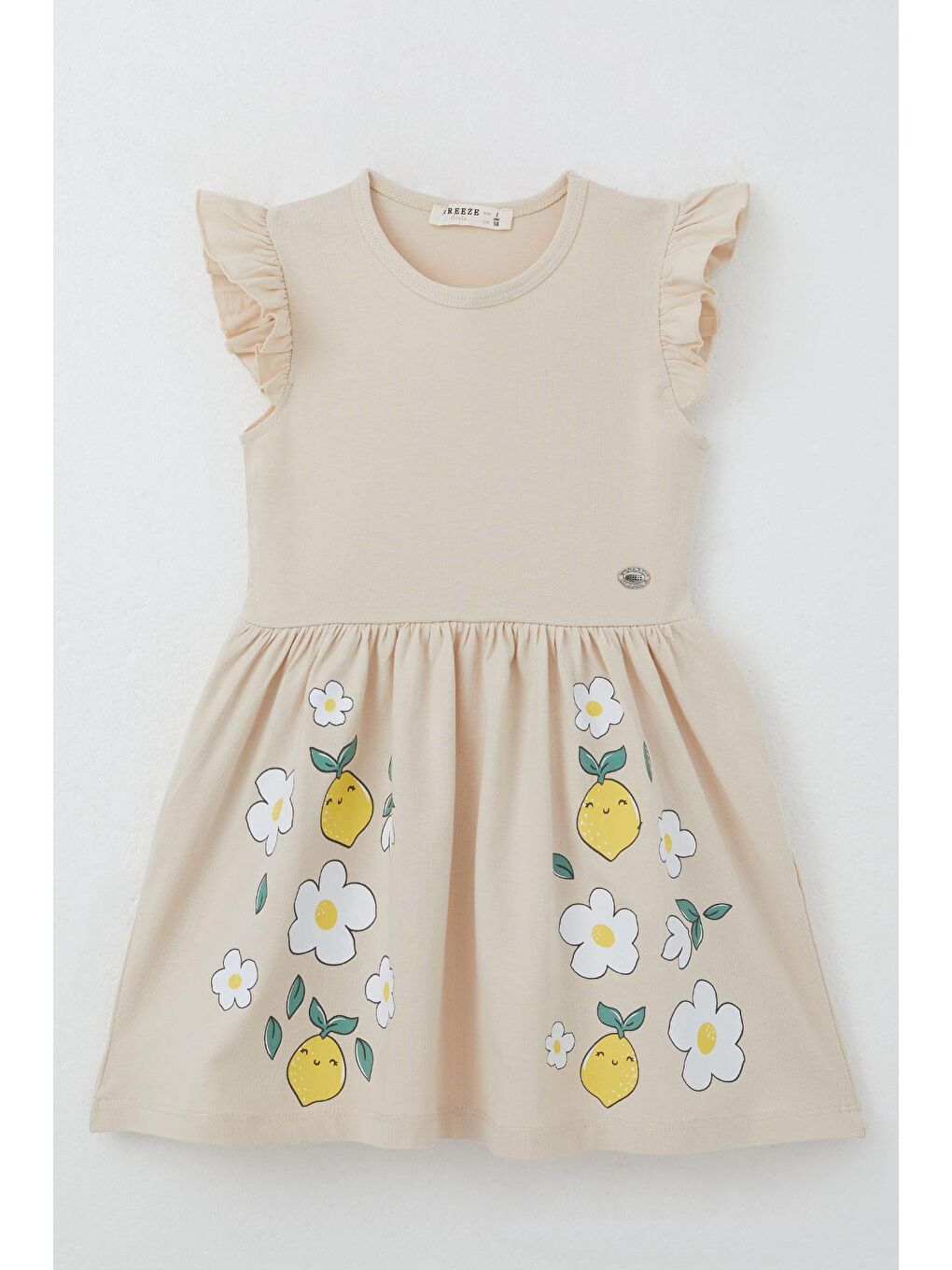Kız Çocuk Elbise Etek Kısmı Limon & Çiçek Baskılı Bej (2-4 Yaş)-3