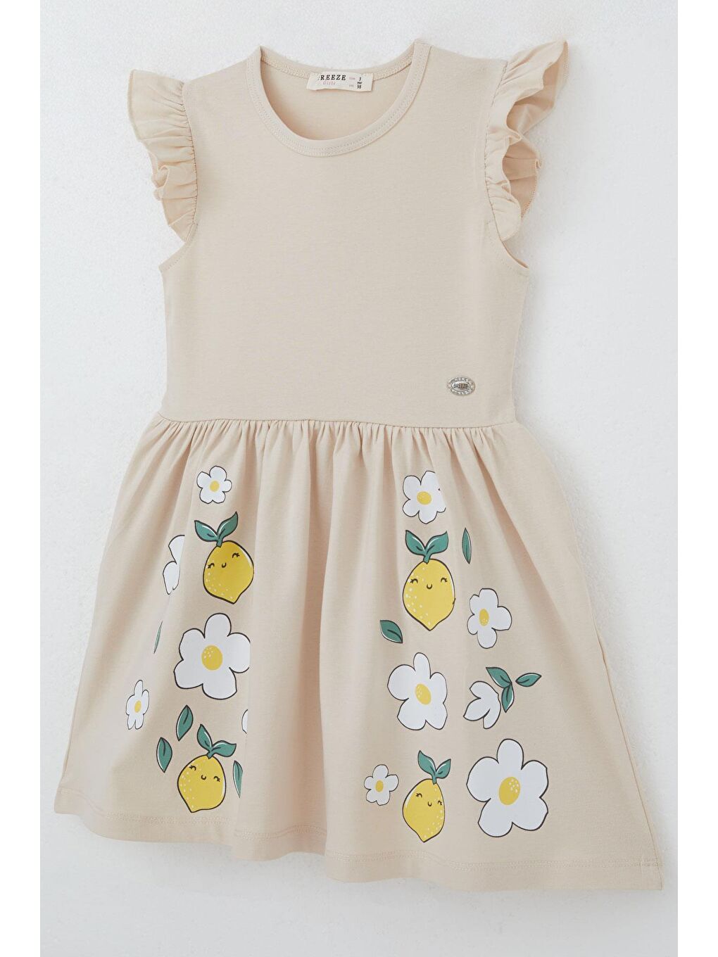 Kız Çocuk Elbise Etek Kısmı Limon & Çiçek Baskılı Bej (2-4 Yaş)-5