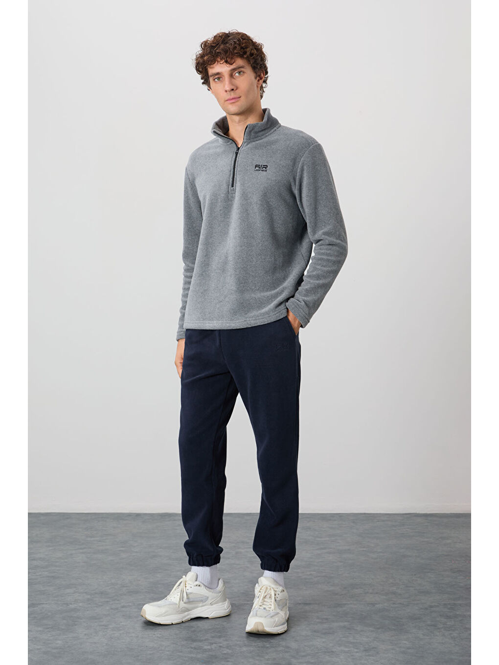 River Gri Melanj Dik Yaka Erkek Polar Sweatshirt - 88310-4