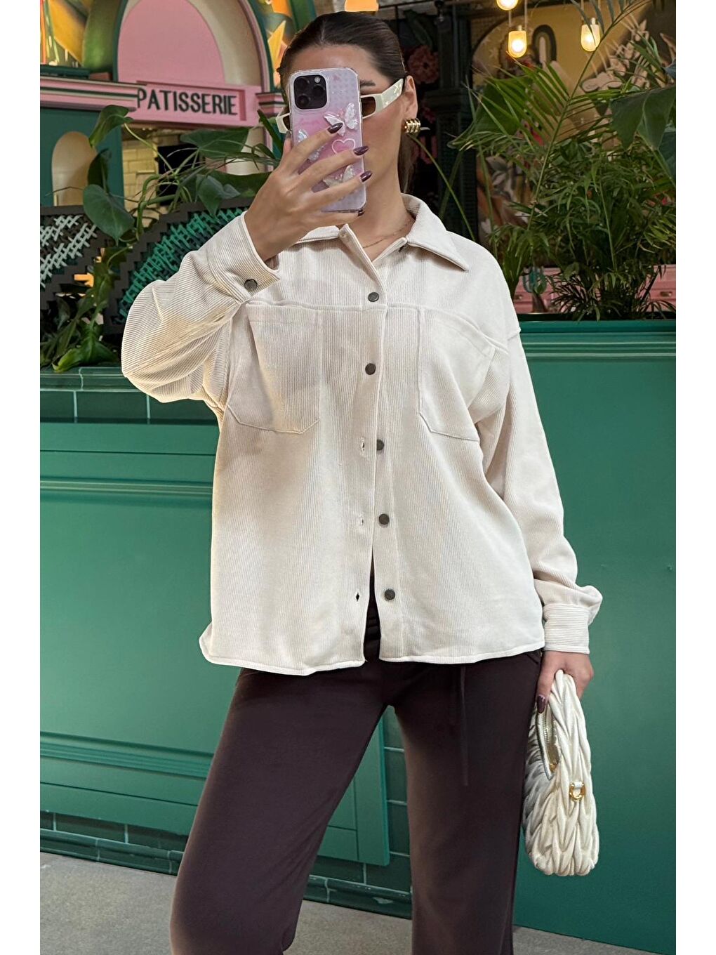 Bej Cep Detaylı Kadın Gömlek Mg2241-2