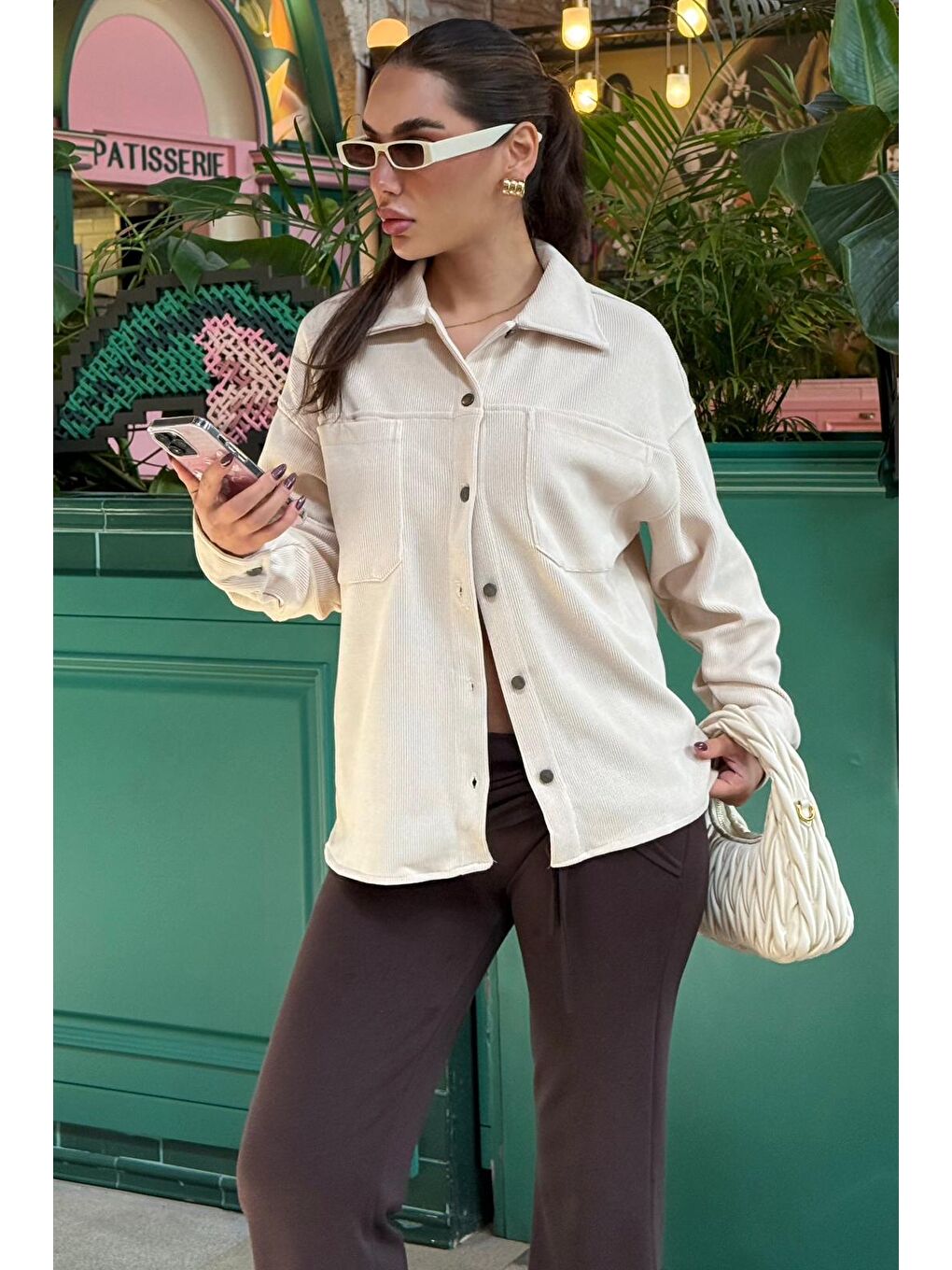 Bej Cep Detaylı Kadın Gömlek Mg2241-3