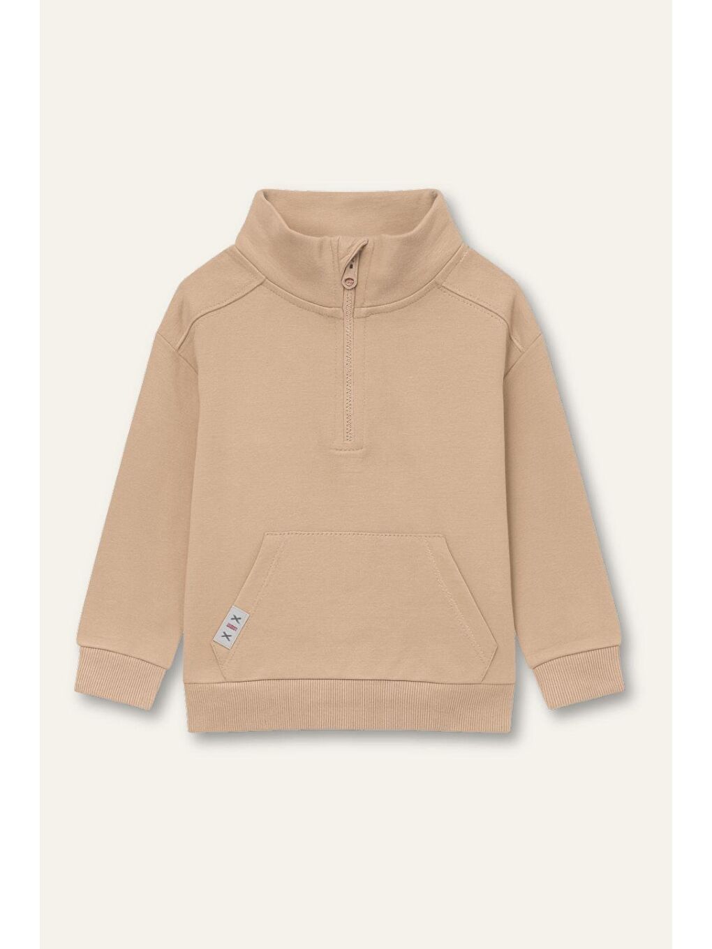Unisex Çocuk Yakalı Fermuarlı Sweatshirt - Bej