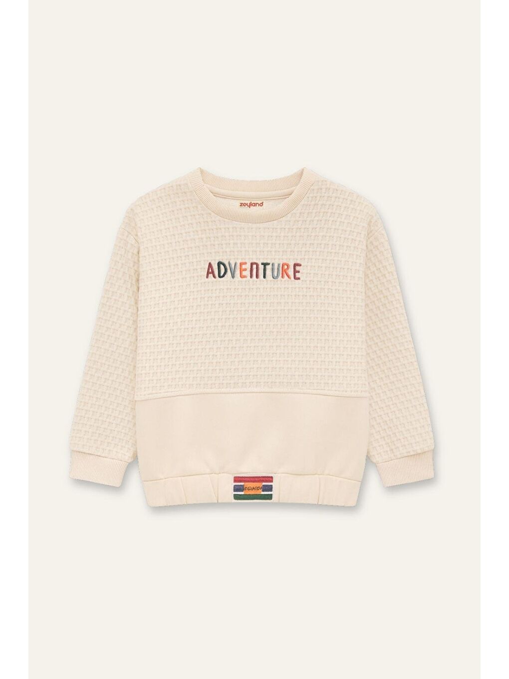 Ekru Erkek Çocuk Kapitone Nakış Detaylı Sweatshirt - Krem