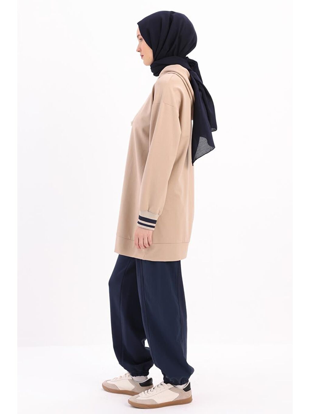 Bej-Nakışlı Manşeti Ribanalı Sweat-2