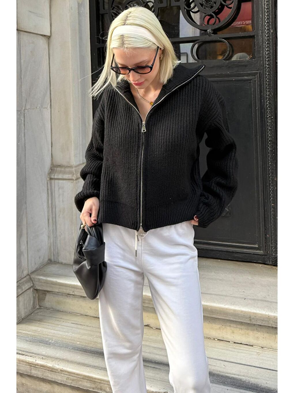 Siyah Fermuarlı Kadın Triko Hırka Mg2532-8