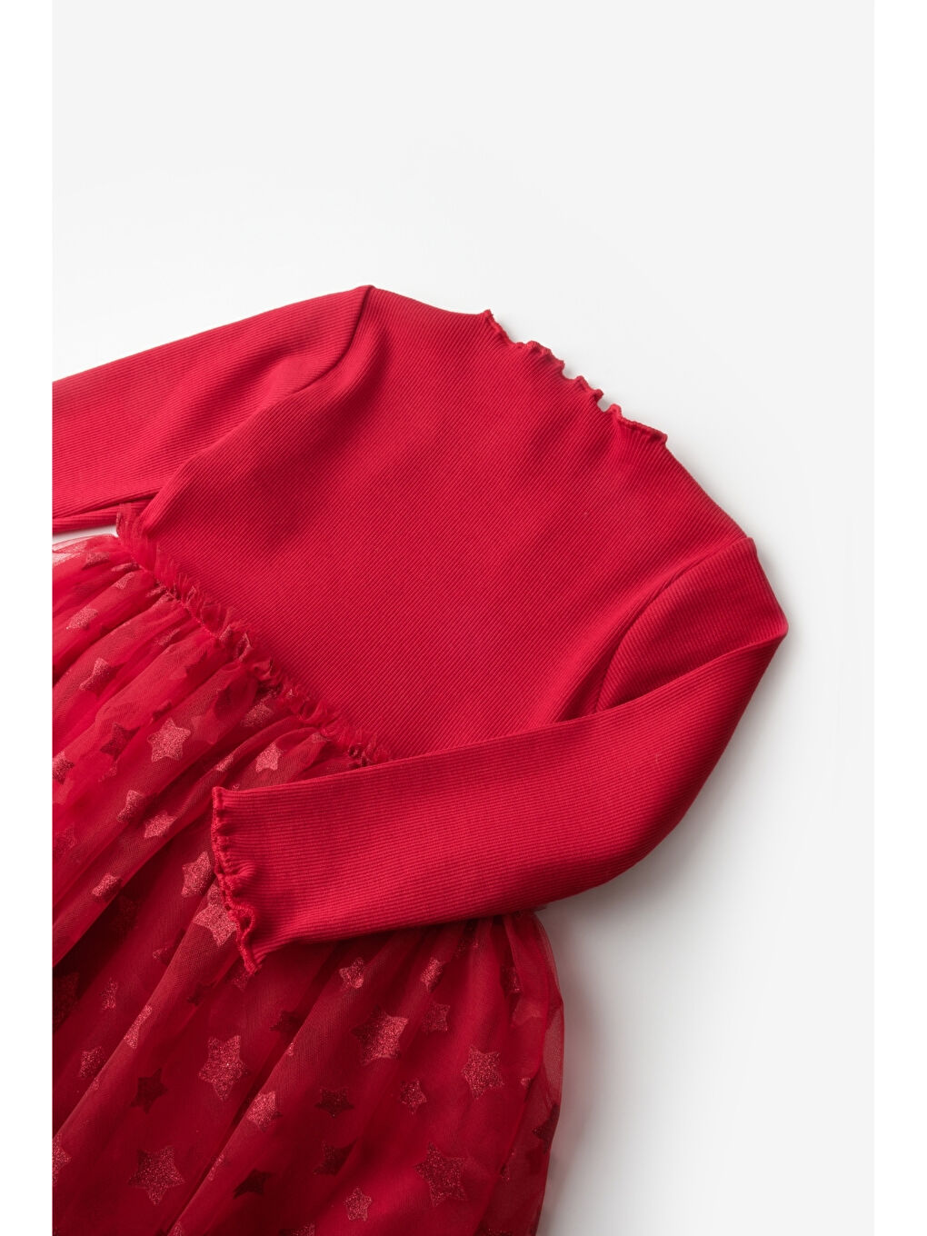 Kırmızı Yıldız Baskılı Tül Etekli Kız Çocuk Elbise - Karen-6