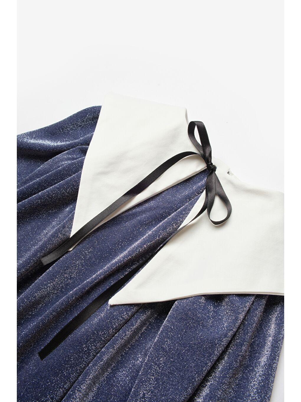 Lacivert Uzun Kollu Yaka Detaylı Simli Kız Çocuk Elbise - Maya-6