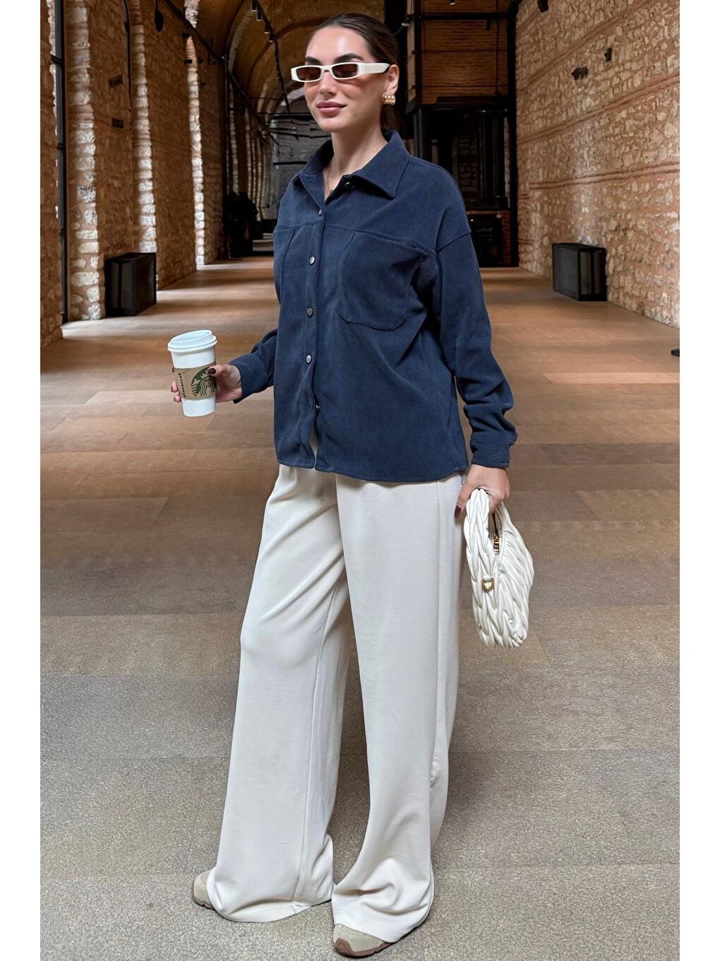 Lacivert Cep Detaylı Kadın Gömlek Mg2241-4