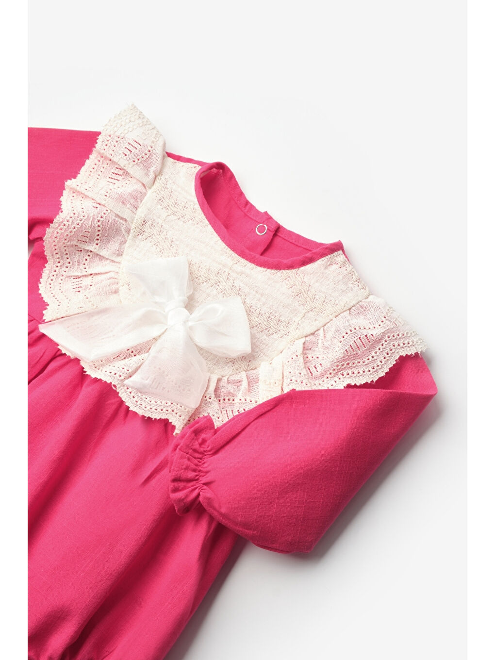 Fuşya Fisto Yakalı Keten Kız Bebek Romper - Tallis-2