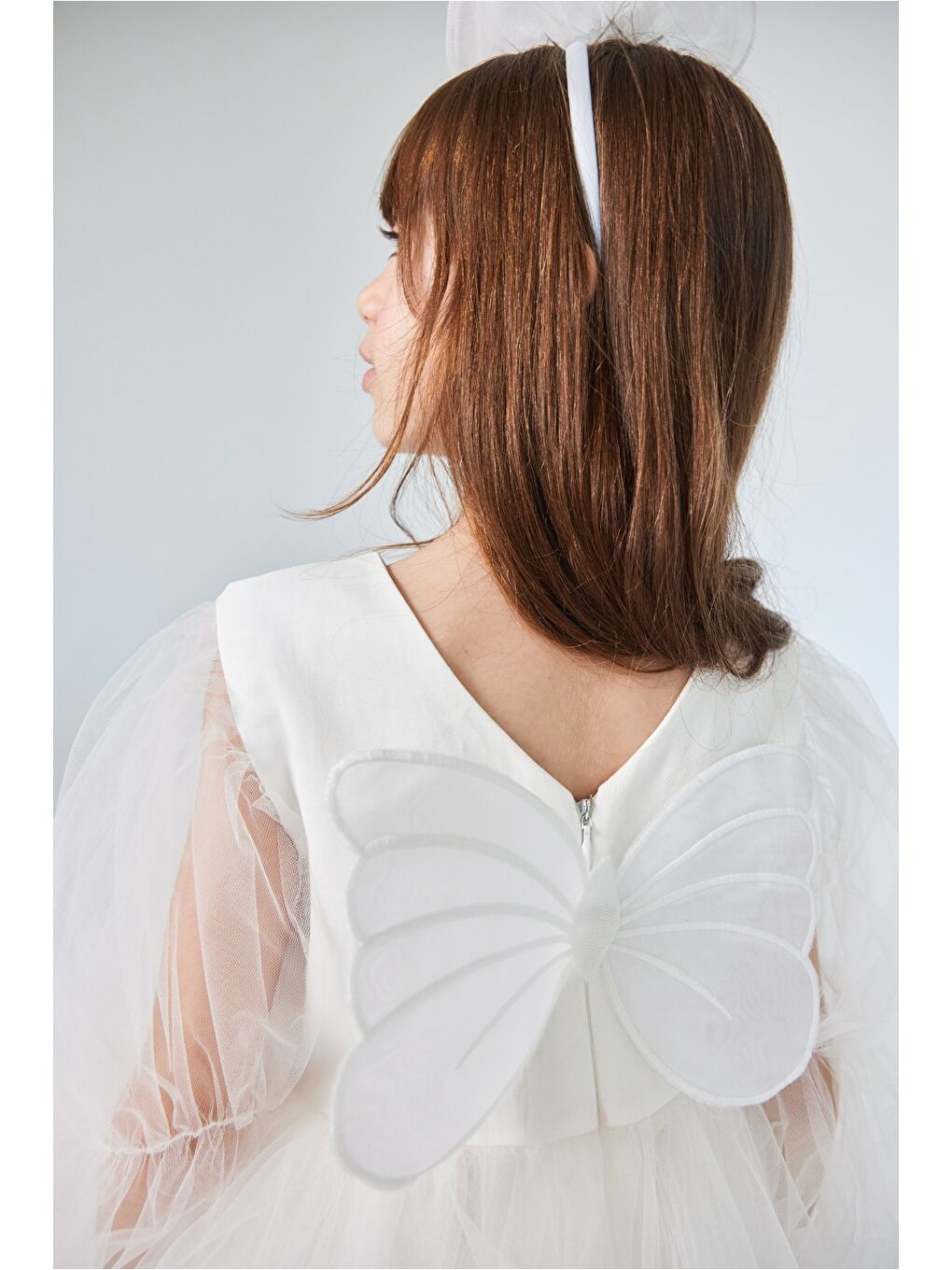 Ekru Kelebek Kanatlı Kız Çocuk Elbise - Kate-1