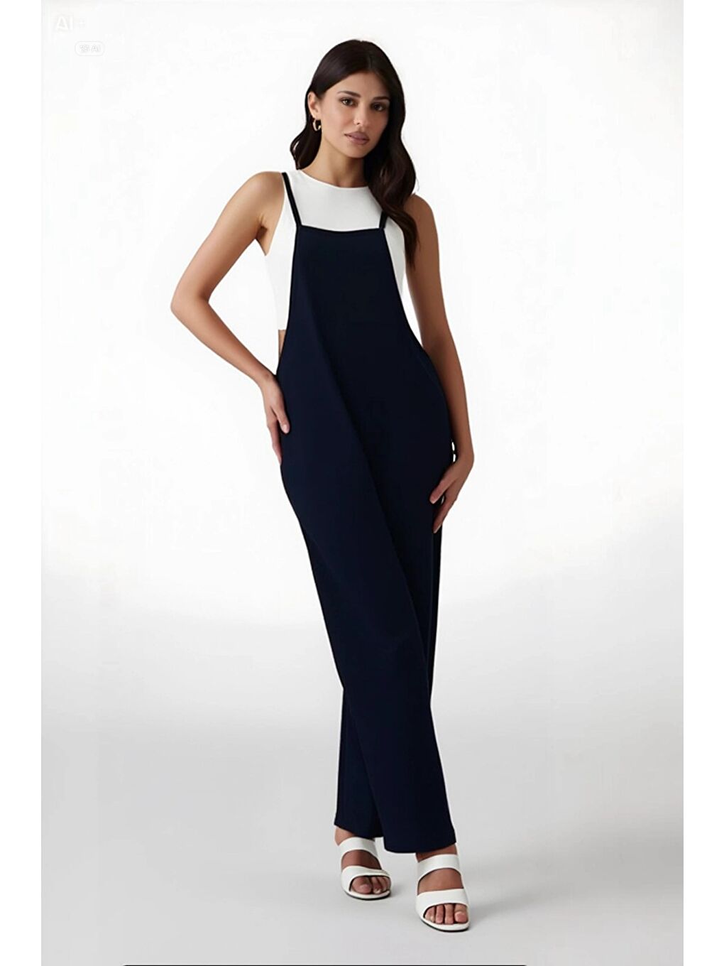 Kadın Lacivert Ayarlanabilir Askılı Cepli Bol Paça Bahçıvan Tulum HZL22S-BD170191