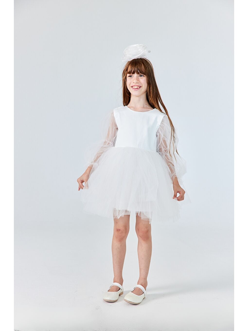 Ekru Kelebek Kanatlı Kız Çocuk Elbise - Kate-2