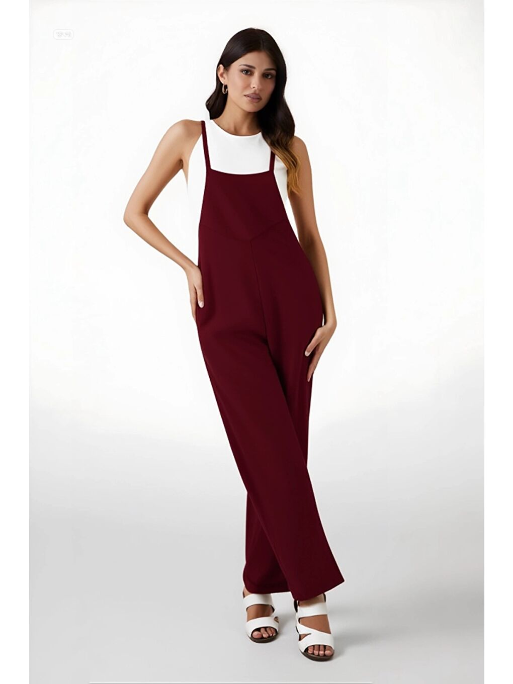 Kadın Bordo Ayarlanabilir Askılı Cepli Bol Paça Bahçıvan Tulum Hzl22s-bd170191