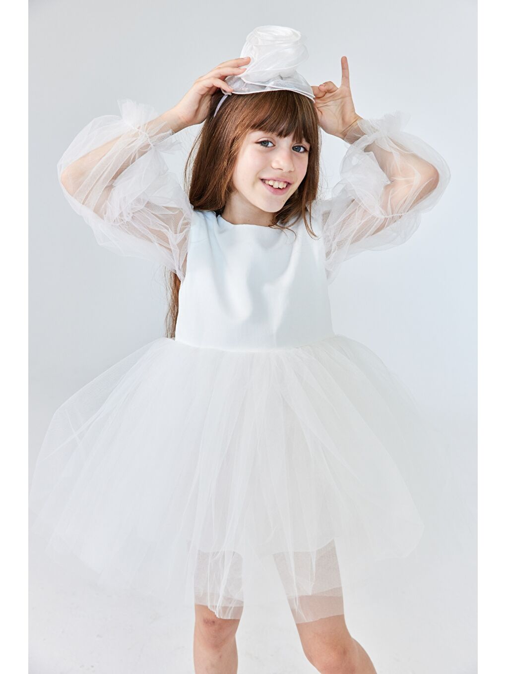 Ekru Kelebek Kanatlı Kız Çocuk Elbise - Kate-3