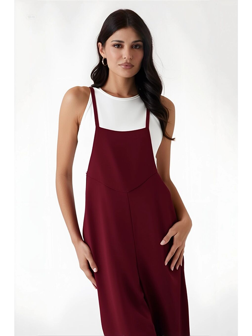 Kadın Bordo Ayarlanabilir Askılı Cepli Bol Paça Bahçıvan Tulum Hzl22s-bd170191-3