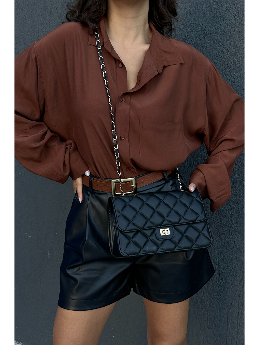 Siyah Uzun Askılı Kapitone Kadın Omuz Çantası Lprb004-2