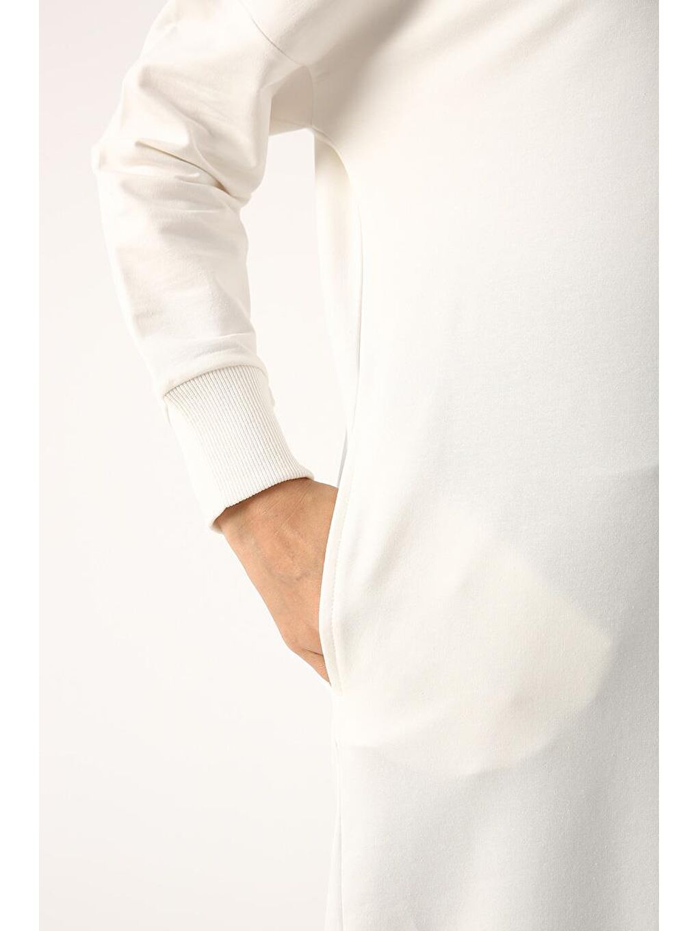 Ekru Kuşgözlü Kapüşonlu Cepli Sweat Tunik-4