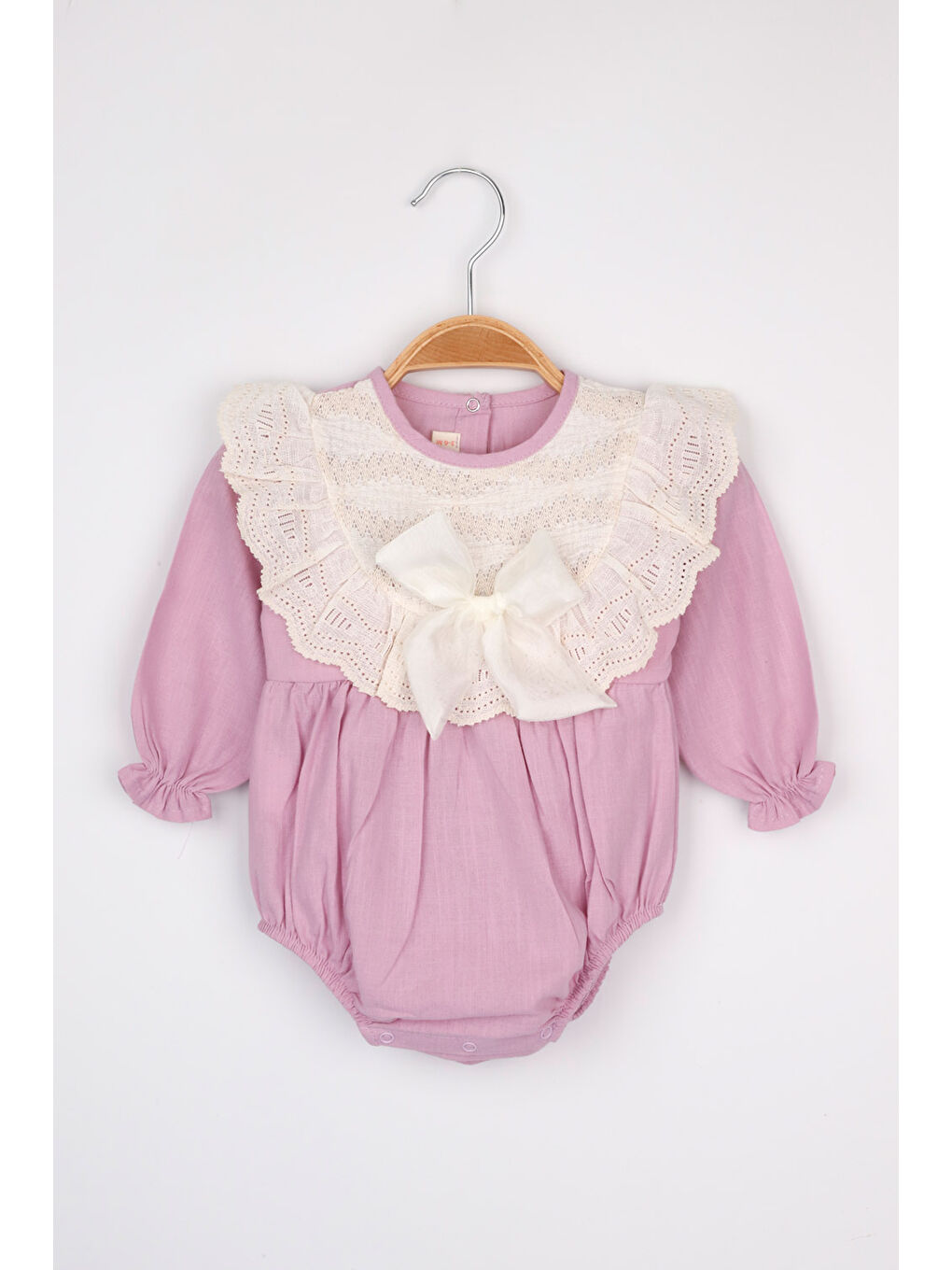 Lila Fisto Yakalı Keten Kız Bebek Romper - Tallis