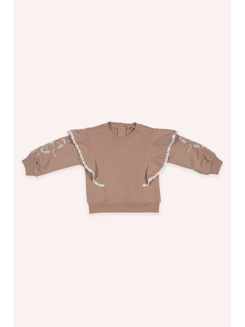 Pembe Kız Bebek Nakışlı Gül Sweatshirt