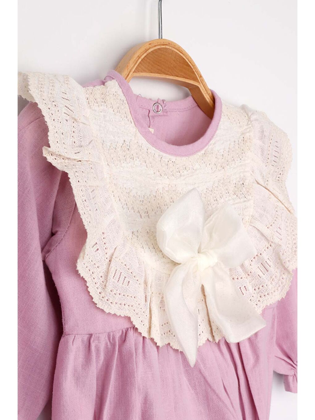 Lila Fisto Yakalı Keten Kız Bebek Romper - Tallis-2