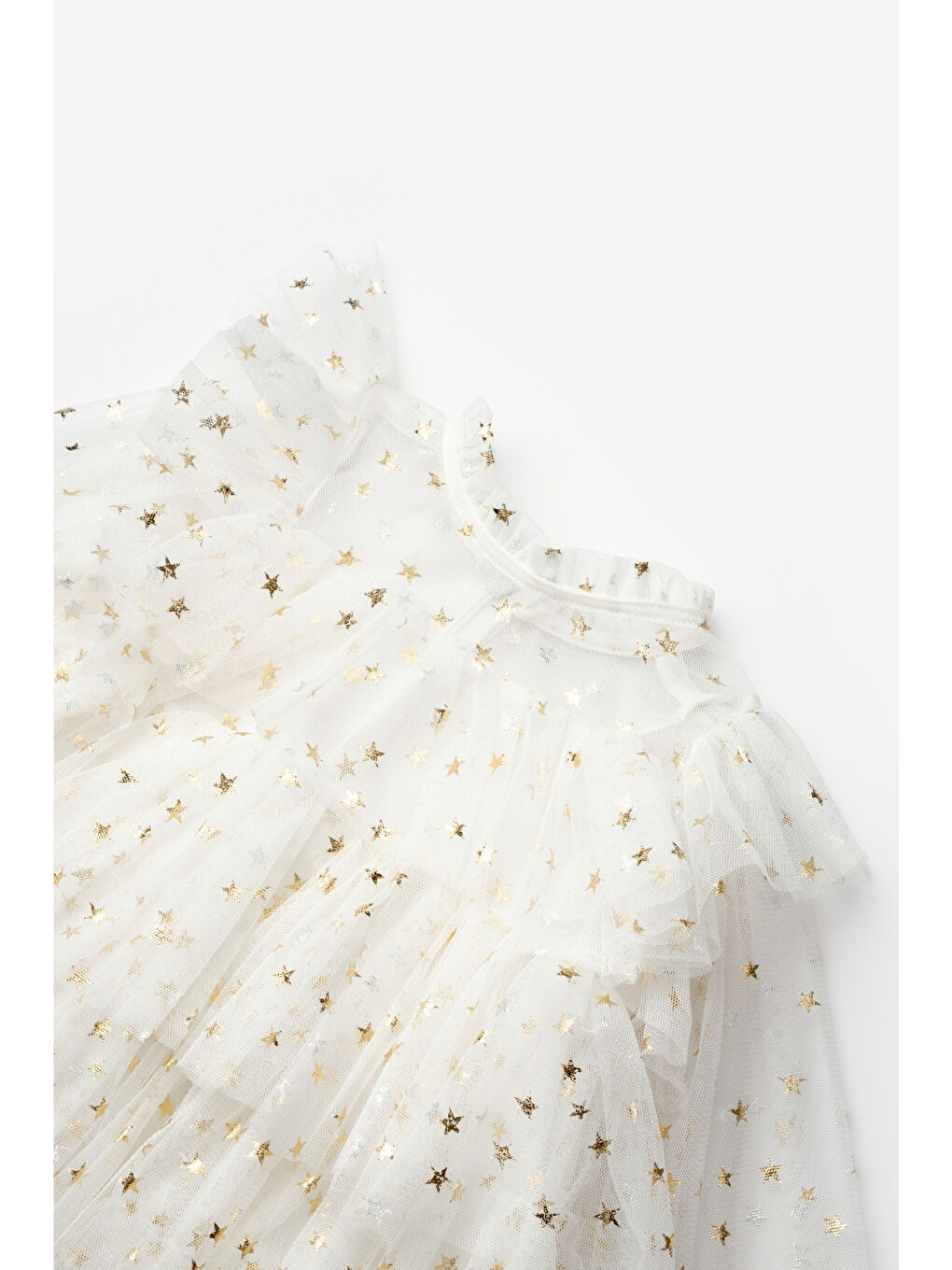Ekru Yıldız Desenli Katlı Kız Çocuk Elbise - Felicia-5