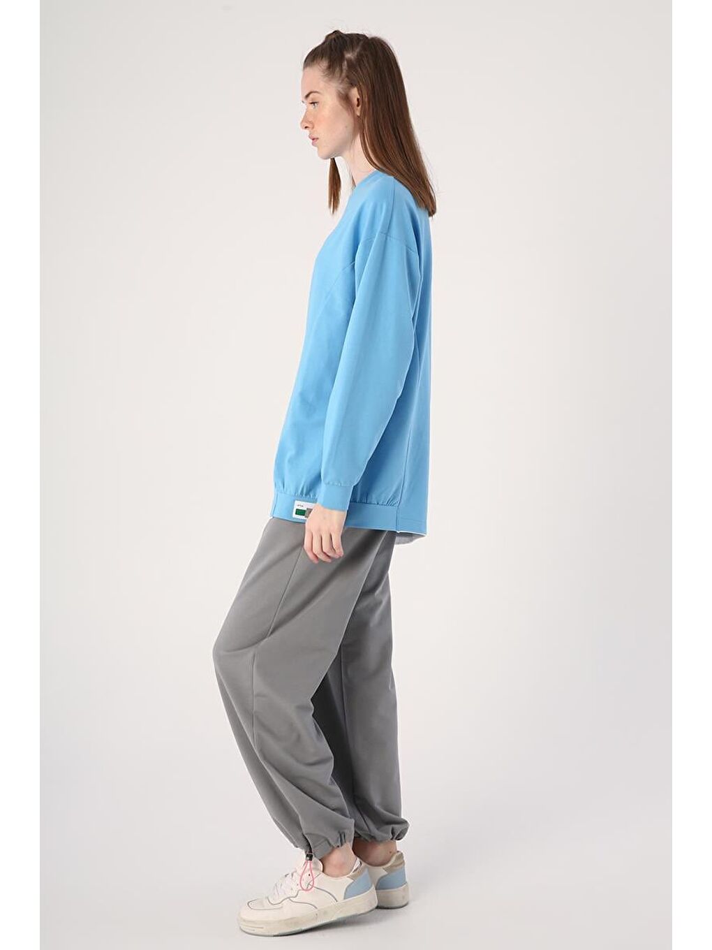 Mavi-Pamuklu Garnili İki Renkli Asimetrik Elastanlı Sweat-2