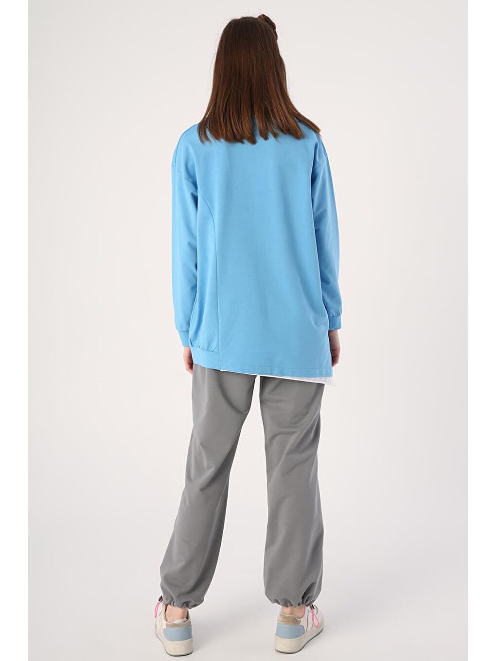 Mavi-Pamuklu Garnili İki Renkli Asimetrik Elastanlı Sweat-3