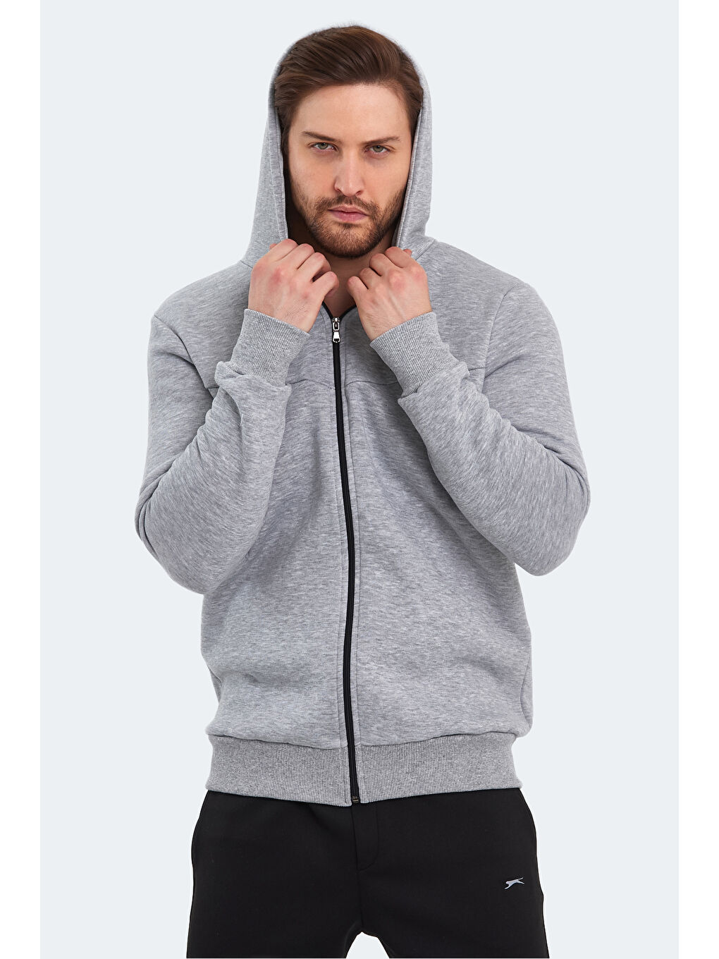 BACK  Erkek Kapüşonlu Sweatshirt Hoodie Gri-5
