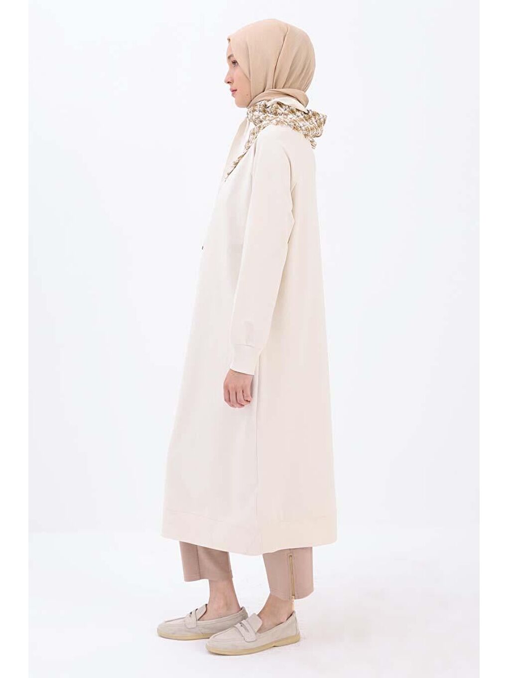 Bej Taş-Tüvit Garnili Elastanlı Uzun Sweat-2