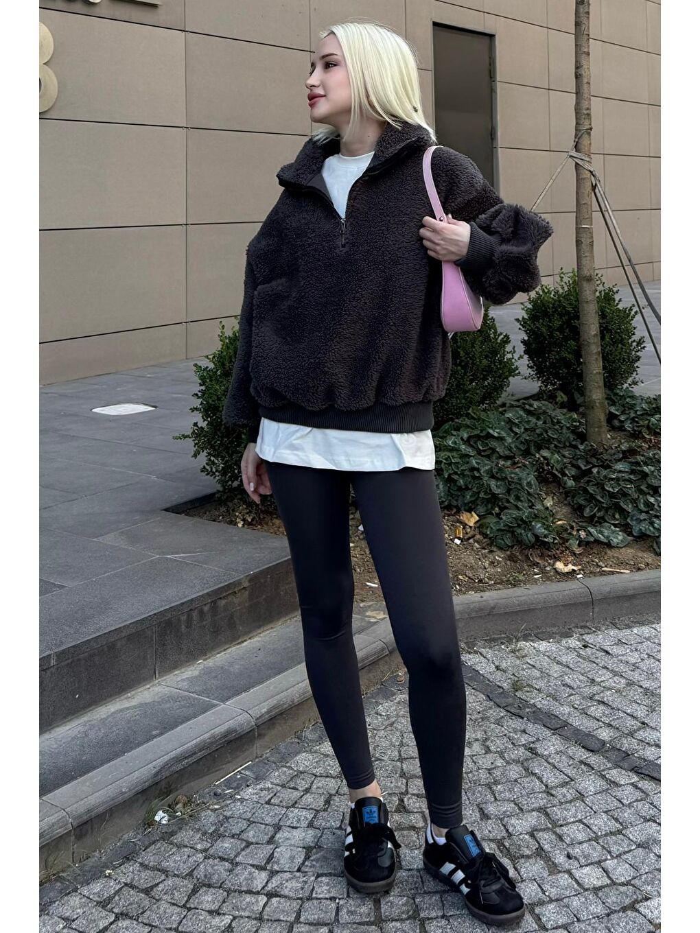 Gri Füme Peluş Fermuar Yaka Sweatshirt Mg1413-4