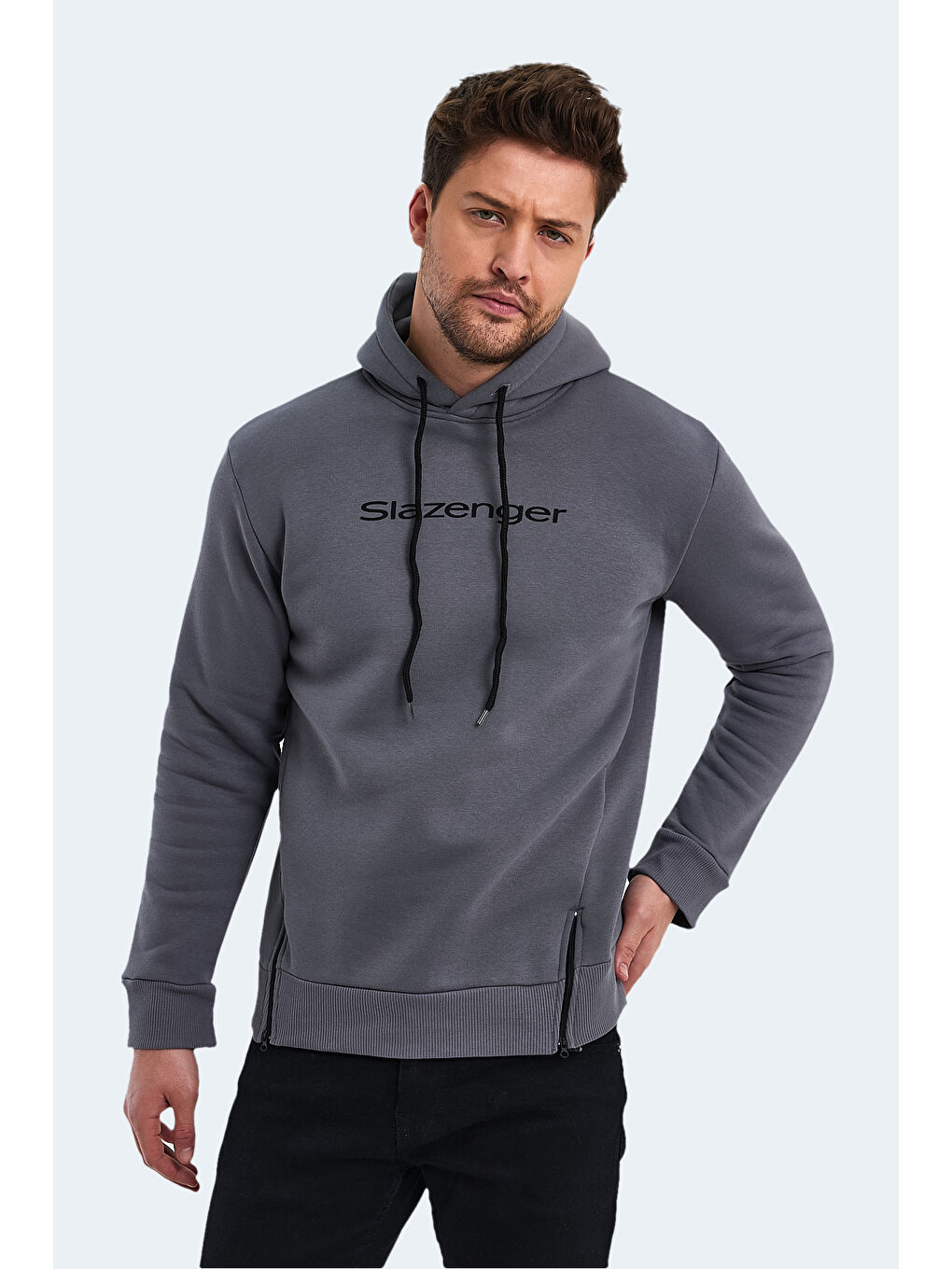 Erkek Kapüşonlu Sweatshirt Hoodie Koyu Gri-5