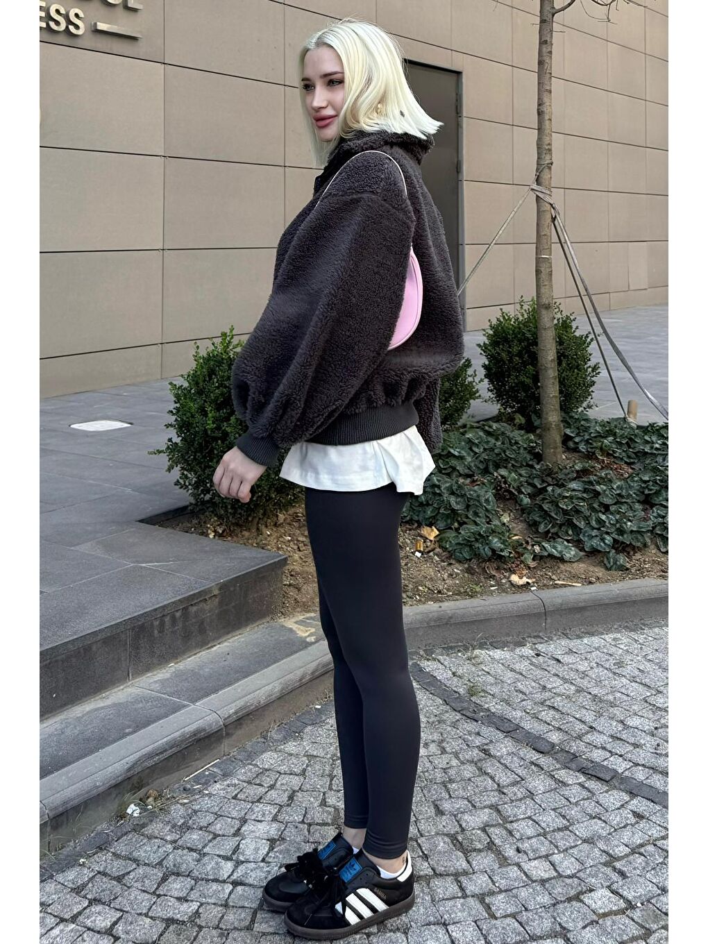 Gri Füme Peluş Fermuar Yaka Sweatshirt Mg1413-5