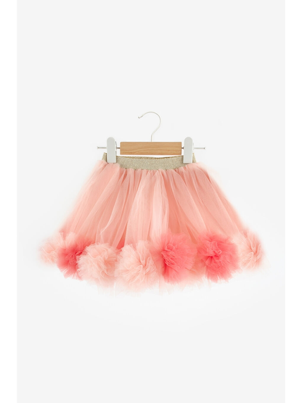 Pembe Pudra Ponpon Detaylı Kız Çocuk Etek - Hilda