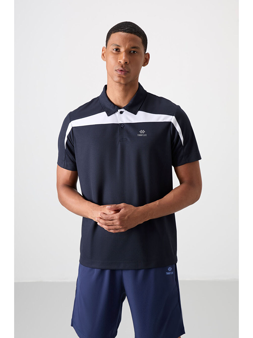 Lacivert Polyester Nefes Alan Dokulu İnce Esnek Standart Fit Polo Yaka Erkek Performans Tişört - 8