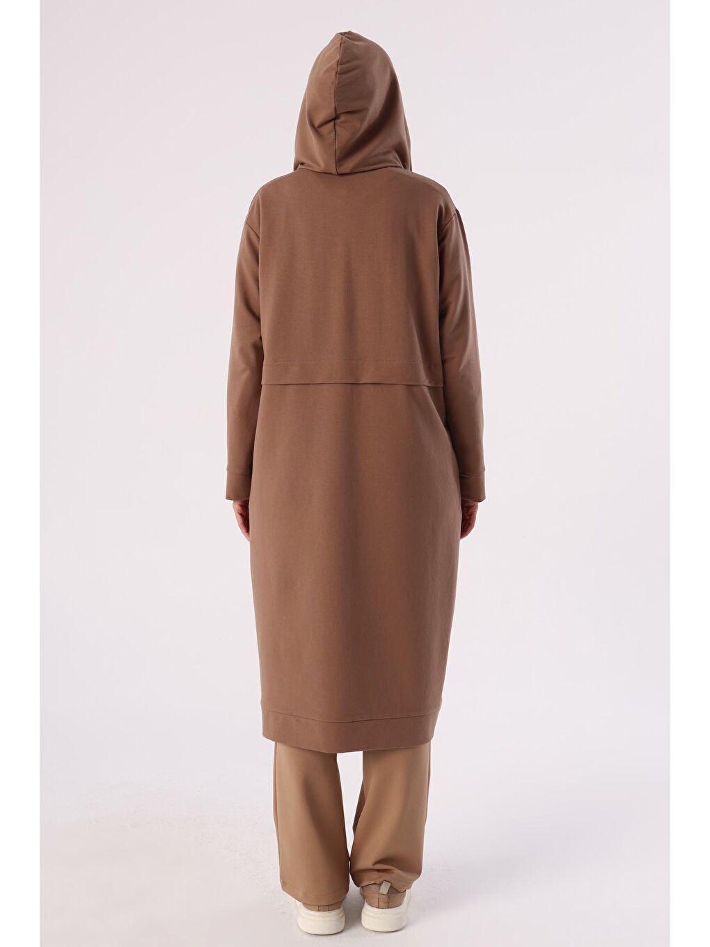 Bej Vizon Simli Garnili Fermuarlı Uzun Sweat Hırka-3